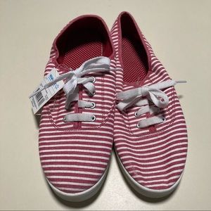 New Red and White Striped Low Top Sneakers Shoes 8 striped